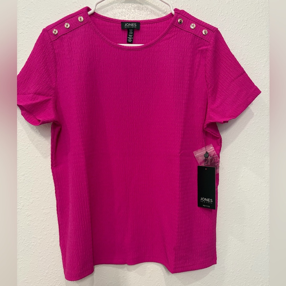 Jones New York Petite Crinkle Bubble-Knit Short-Sleeve Top